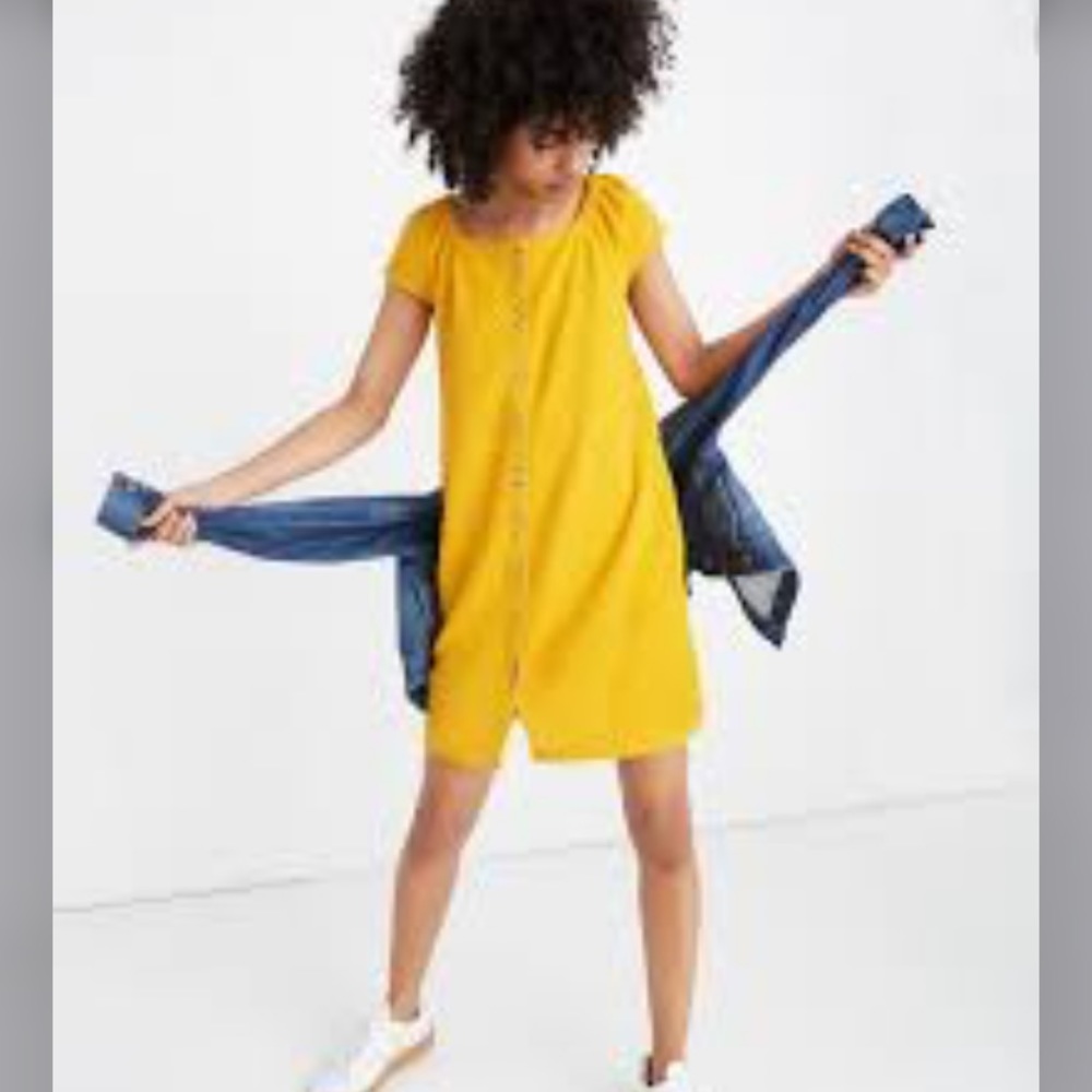 NWT MADEWELL TEXTURE & THREAD cap sleeve dress size medium mustard yellow gold